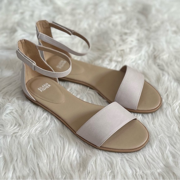 EILEEN FISHER 10 NEW Razz Tumbled Leather Ankle Strap Sandals in Chalk NIB NWT - Picture 5 of 16